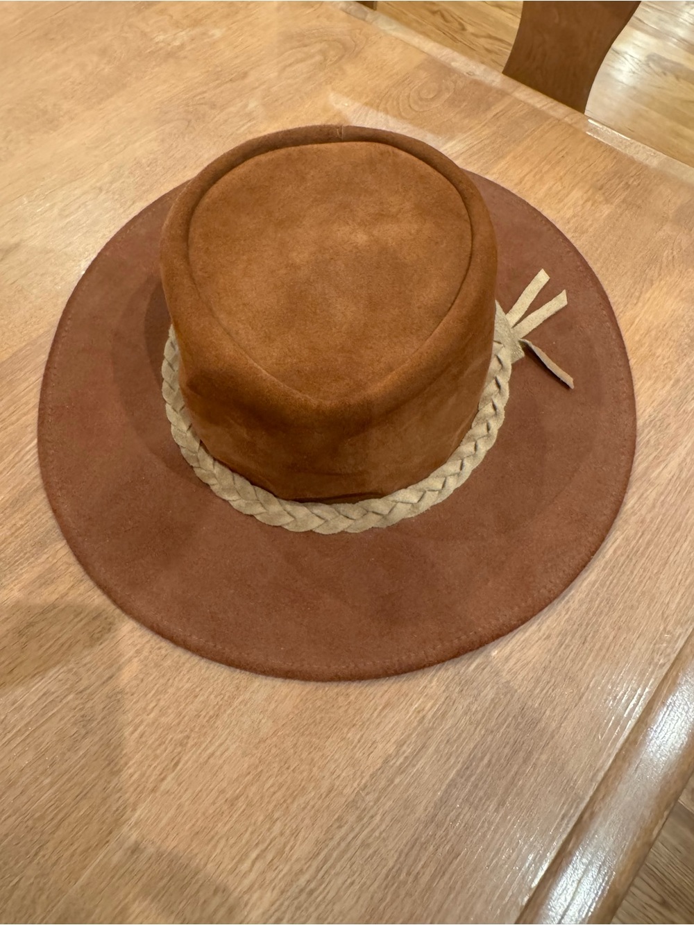 Brown Suede Wide Brim Hat with Braided Band